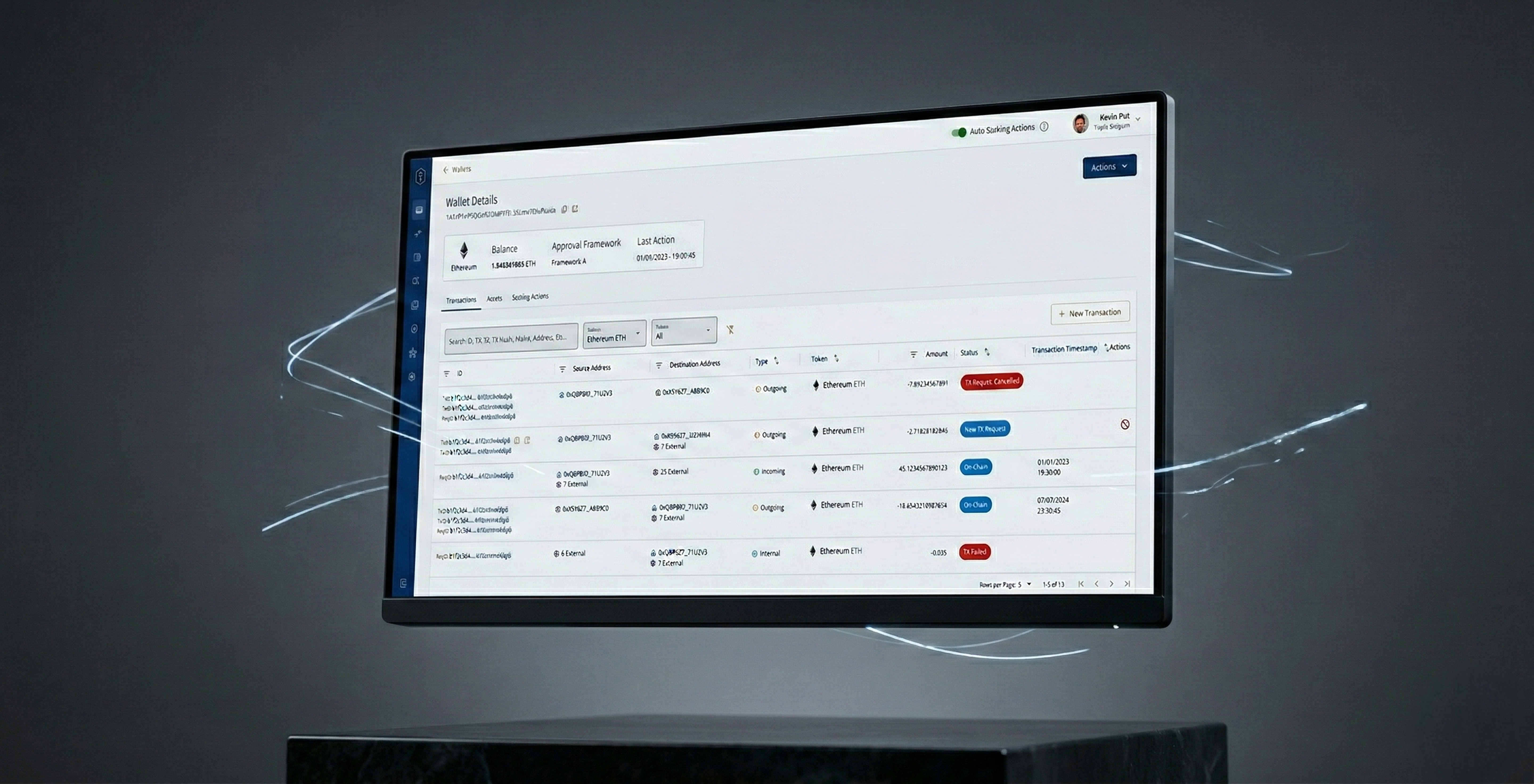 Screenshot of Crypto Finance institutional digital asset and wallet management interface