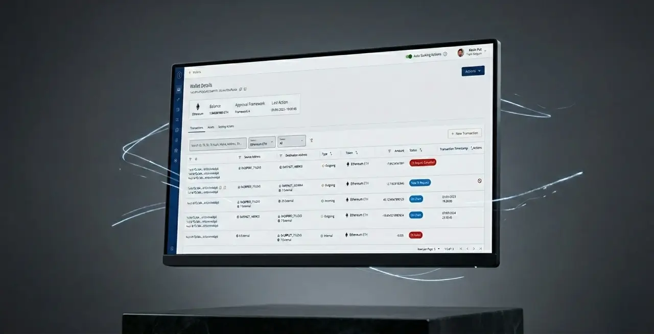 Screenshot of Crypto Finance institutional digital asset and wallet management interface