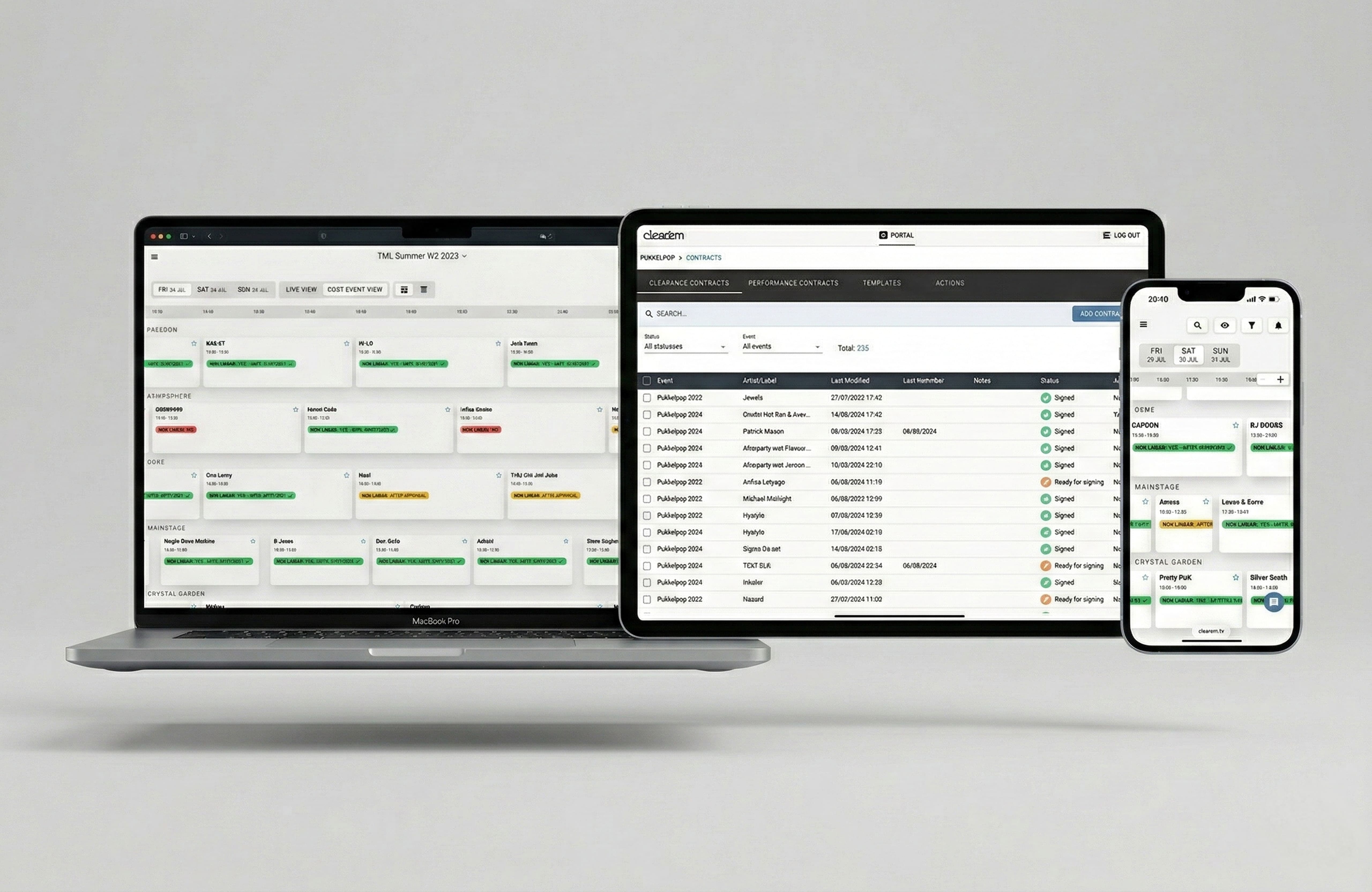 Screenshot of Clear'em contract and media clearance platform for festivals
